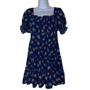 Trixxi Floral Puff Sleeve Square Neck Tiered Mini Dress Cottagecore Romantic L‎